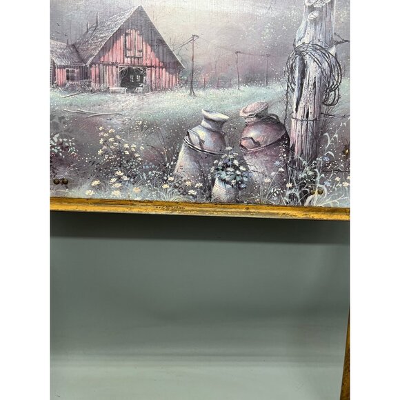 vintage tv trays  set of 4  tray top painting  farmhouse  barn mailbox  READ - Picture 12 of 16